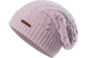 MAGISDU Gorro Invierno Mujer Gorros de Lana Merino de Punto Forro de Lana Largo Beanie Hat Termico Delicada y Cálido Suave y Acogedor