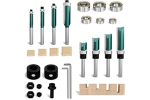 METOTY 23 Stück professioneller Bündigfräser,mit 6 Lager, 2 Schraubenschlüssel, 8mm Schaft fräser -Set,Oberfräser, für Holzbearbeitung.