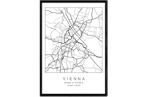 NACNIC Lama Vienna mappa della città in stile nordico in bianco e nero. Fotogramma A4 carta stampata No 250 gr. Dipinti, stampe e manifesti per soggiorno e camera da letto