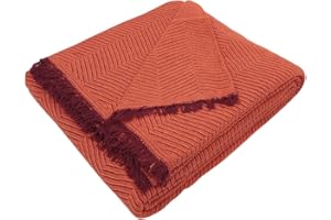 MERCURY TEXTIL- Colcha Multiusos Sofa,Manta Foulard,Plaid para Cama,Cubresofa Cubrecama,jarapas,Comoda Practica y Suave. Poliester Algodón (180 x 260cm, Espiga Naranja Granate)