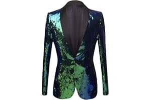 PYJTRL Men Stylish Two Color Conversion Shiny Sequins Blazer Suit Jacket