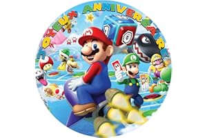 YummyArt Edible Cake Topper - disque gateau azyme pour gateau decoration gateau comestible décoration gateau comestible compatible avec deco gateau mario et decoration gateau mario
