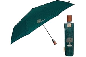 PERLETTI GREEN Składany Parasol Męski Automatyczny Przyjazny Środowisku - Parasolka Organiczna Ekologiczna Uchwyt z Drewna - Kompaktowe Małe Parasole Wiatroodporne - Średnica 96 cm