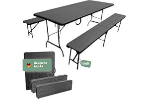 Lemodo Sitzgruppe bestehend aus Tisch und 2 Bänke Bierzeltgarnitur klappbar, 3-teilige Biertischgarnitur, einfach zu transportierende Bierbankgarnitur, Gartengarnitur