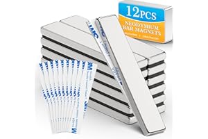 Grtard 12Pack Strong Neodymium Bar Magnets with Double-Sided Adhesive, Powerful Heavy Duty Rare Earth Magnet, Magnetic Strip for Fridge, Garage, Kitchen, Science, Craft, Office, DIY - 60x10x3mm