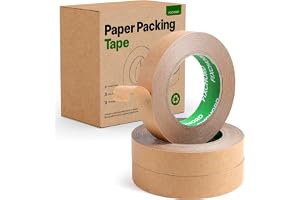 FIXCHORD Miljövänlig Förpackningstejp Kraftpapper 24mm x 50m | Återvinningsbar Pappersförpackningstejp | Skrivbar och Vattentät