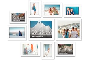 Americanflat Set Cornici Foto da Parete e da Tavolo 10 Pezzi, Bianco - Due da 20,3x25,4 cm, Quattro da 12,7x17,8 cm e Quattro da 10,2x15,2 cm - Composizione Cornici da Parete con Vetro Infrangibile