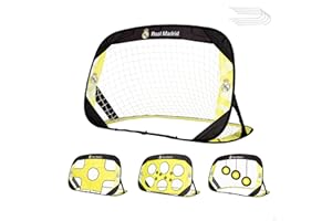 COLORBABY Real Madrid portería Pop-up fútbol 4 en 1, 120 x 80 x 80 cm, Incluye Paneles con dianas y Bolsa de Transporte, Montaje rápido, para Jugar en Exterior, Desde 3 años (77593)