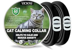 VICSOM Collares Calmantes para Gatos, Collar Calmante para Gatos, Feromonas para Gatos Seguro Natural, Regulable Impermeable Feromona Calmante para Gatos Pequeños, Medianos y Grandes 18.8In Negro 2Pc