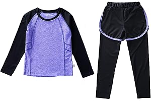 Echinodon Mädchen 2tlg Sport Set Schnelltrockend Langarmshirt + Hose mit Shorts Anzug für Yoga Jogging Training