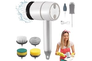 VUSDDY Cepillo de limpieza eléctrico con 6 cabezales de cepillo intercambiables, cepillo eléctrico de 360°, recargable por USB con 3 velocidades de rotación para baños, azulejos (White)