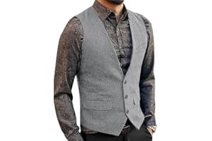 Aesido Casual Herren Weste Anzugweste Slim Fit Wolle Fischgrätenmuster Tweed Business Anzüge Westen Hochzeit Trauzeuge Party