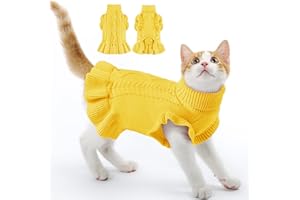 ALAGIRLS Sweter dla średnich psów, klasyczny sweter sukienka dla średniego psa, kota, golf, ciepły dzianinowy sweter z kotem, Yorkie Shih Tzu, jamnik, odzież dla zwierząt domowych, żółty, M