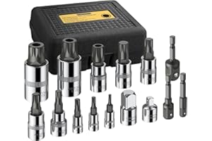 AMTOVL Jeu de 15 Douilles à Embouts Cannelés à Triple Carré XZN Métrique 50BV30 CR-V + Douille d’Entraînement en Acier S2 + Adaptateur de Douille Perceuse Électrique Étui de Rangement