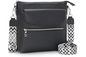 JSDOST Handtasche Mittelgroß Umhängetasche Groß Crossbody Bag Damen Veganes Leder Schultertasche Mit Vielen Fächern Schwarz