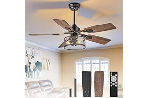 Depuley Ventilateurs de plafond 42 pouces avec éclairage: Ventilateurs de plafond à cage avec double finition et cinq pales - Luminaire à ventilateur rustique avec télécommande pour salon industriel