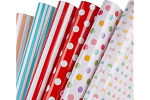 RUSPEPA Fogli Di Carta Da Regalo - Pois, Herts, Stripe Carta Da Regalo Colorata - 6 Fogli Piegati - 50 cm X 70 cm