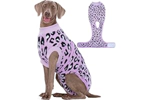 Kuoser Traje de recuperación quirúrgica para perro, camiseta de recuperación estampada con leopardo para mascotas, cuello E y cono alternativo, evita lamer los mamelucos de perro