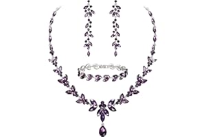 Ever Faith Austrian Crystal Bridal Bridesmaid Jewelry Sets, Elegant Marquise Rhinestone Leaf Necklace Dangle Earrings Tennis Bracelet Set for Women