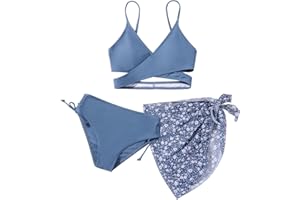 NAIYAFLY Girls Swimsuits Bikini Set 3 Pieces Swimsuit Criss Cross Bathing Suit Girls' Swimwear with Cover Up 2 Pieces Swimming Set for Girls 9 10 11 12 13 Years