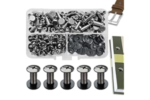 SHSMPXOY 70 Juegos Remaches Tornillo Encuadernacion, M5*12Tornillos de Chicago,Remaches de Tornillo Para Cuero Reparación para Bolsos, Libros, Collares, Mochilas, Correas de Perro (Negro Brillante)