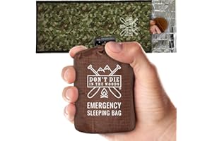 DON'T DIE IN THE WOODS Emergency Sleeping Bag with Hood | Ultralight, Waterproof, Thermal Mylar Sleeping Bag Liner | Survival Bivy Space Blanket Bivey for Hiking, Backpacking, Earthquake, Camping, 72 Bug Out, Survival Kit