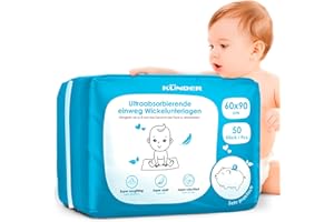 KUNDER 50x Baby Wickelunterlage Einweg 60x90 cm - Ultra-saugfähige Inkontinenzunterlagen, 6-lagige Betteinlagen für Babys & unterwegs, Strapazierfähige Krankenunterlagen und Inkontinenzauflage
