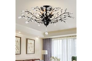 ‎GANEED Ganeed Vintage K9 Klare Kristall Kronleuchter Deckenbeleuchtung, Pendelleuchte Unterputzleuchte für Wohnzimmer Esszimmer Restaurant Veranda Flur Schwarz 5 Licht