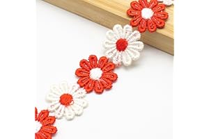 XCSJ 5Yarda 2.5cm Cinta De Flores De Poliéster Decoración De Costura De Encaje Borde Ganchillo Cinta Decorativa Margaritas Borde Para Decoración De Bodas,Decoración De Costura Artesanal (Rojo)