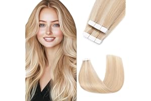 Benehair Extension Capelli Veri Biadesivo 10pz Capelli Naturali Lisci Extension Biadesive Capelli Veri Umani Extension Adesive 30cm, Biondo Chiaro e Sbiancante