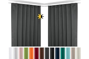 BEAUTEX 2er Set Kräuselband Verdunkelungsvorhang mit U-Band, Gardinen abdunkelnd und Blickdicht (Breite: 140 cm, Höhe: 245 cm, Farbe: Dunkelgrau)
