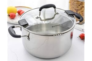 Marmite en acier inoxydable Rorence avec couvercle : marmite à pâtes de 5,5L avec deux becs latéraux, fond de capsule, couvercle en verre passoire