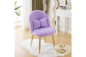 Bonnlo Girls Vanity Chair with Back & Pillow, Cute Small Cozy Desk Chair No Wheels, Comfy Makeup Ch with Ajustable Gold Legs,for Bedroom,Living Room, Small Space, Purple