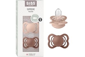 Tétine BIBS Supreme, lot de 2, silicone, tétine danoise de forme symétrique. Sans BPA. (Woodchuck/Blush, taille 1 (0-6 mois))