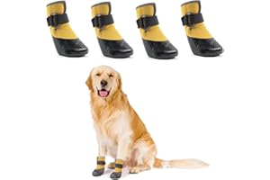 LiebeDD 4 pcs Chaussure Chien Bitume, Bottes et Chaussons pour Chiens Imperméable, Chaussette Chien Chaleur Protection Patte/Coussinet Chien, Chausson pour Chien Exterieur, Jaune, XL