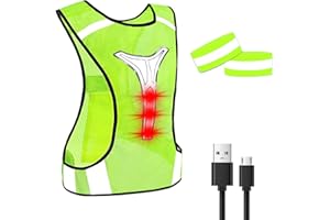 DN DENNOV Gilet catarifrangente, con luce a LED, per bicicletta, ad alta visibilità, regolabile, con illuminazione e fascia catarifrangente per jogging, corsa o ciclismo