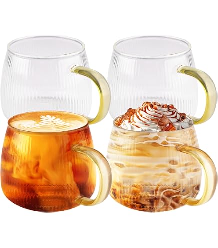 Glasmark KROSNO 1992 Kubas Kaffeegläser-Set – 6 Bunte Cappuccino-Becher Mit Griff, Spülmaschinenfest