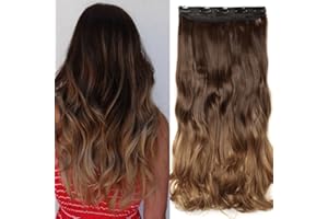 SEGO Dopinki do przedłużania włosów z 5 klipsami, 58 cm, 1 pasmo do przedłużania włosów, jak prawdziwe włosy, falowane, brązowe do piaskowego brązu, 58 cm, 120 g