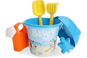 Toyland® Bluey & Bingo Ensemble de 6 Seaux et Pelles avec Arrosoir - Jeu de Sable et d'eau - Jouets de Plage