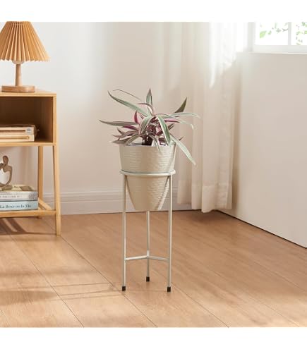 En.casa Stand Portapiante In Metallo 3 Livelli - Piedistallo Con Portavaso E 2 Piani Rotondi, Grigio Scuro 94,5 Cm