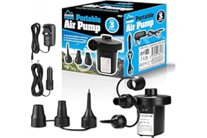 ADVENTURE PEAKS Electric Air Pump For Inflatables - Portable Airbed Pump with Fast Inflation & Deflation - Electric Inflatable Pump with 3 Nozzles and 2 Chargers - Pool, Air Bed, Camping Essentials