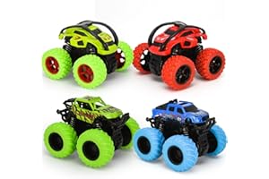 VoMii Monstertruck [ 4 Stück ] Monster Truck Spielzeugauto für Kinder ab 3-10 Jahre, Große Gummiräder 4x4 Power Trägheitsbetriebene Fahrzeuge, 360° Stunt-Rotation, Rennwagen Spielsets für Kinder