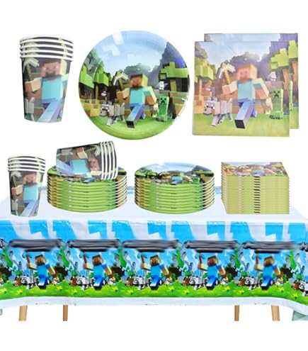 Set Stoviglie Per Feste Compleanno Miner - 62 Pezzi Con Piatti, Tazze, Tovaglioli E Decorazioni - Foto 6