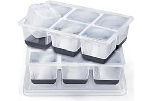 Stampi per Ghiaccio da 6 cm, Grande e Trasparente, JRISBO Stampo per Cubetti di Ghiaccio Silicone con Coperchio senza BPA, Vaschetta Forme Ghiaccio Formine per Cocktail Whisky