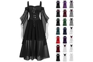 CUNHUAN Halloween Costumes Sales Women's Vintage Halloween Dress Goth Butterfly Sleeve Plus Size Corset Cold Shoulder Lace Up Dress Medieval Dress Prom Cocktail Renaissance Clothes Witch Fancy Dress