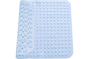 ACTIUSIS Mata prysznicowa, 48 x 48 cm, antypoślizgowa, do masażu, antypoślizgowa mata prysznicowa z przyssawkami, nadaje się do prania w pralce, do saun, pryszniców, kwadratowa, jasnoniebieska