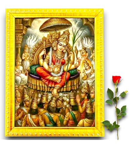zig zag Sri Lalitha Tripura Sundari Devi - Cornice portafoto per parete, tavolo, camera Pooja (17,8 x 23 cm, vetro acrilico), colore: Oro
