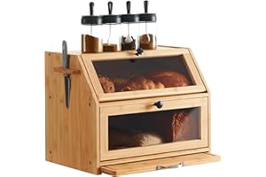 YOUDENOVA Bambusowy Pojemnik na Chleb Eco z Deską do Krojenia, Pudełko do Przechowywania z Wizualizacją, 39 x 26 x 32,5 cm