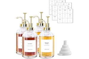 ‎SUNAL Sunal Kaffee Sirup Spender,4er Pack Golden Glas Sirup Spender,500ml/16,9 oz Pump Flasche mit 36 wasserdichten Etiketten und 1 Silikon Trichter