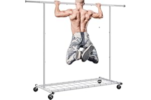 REIBII Clothes Rail, Clothes Rails for Bedroom, Clothes Rack Heavy Duty Clothing Rail on Wheels, White Clothes Rail Portable Clothing Rack with Adjustable Clothes Hanging Rails 90kg Load, Metal